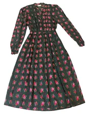 Vtg Petrina Floral Cottagecore Grandmacore  Edwardian Pleated Banded Cuffs Dress