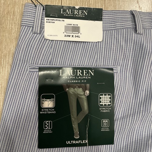 New Lauren Ralph Lauren Light Blue Norton Striped Men's Casual Pants 33x34 - Picture 10 of 10