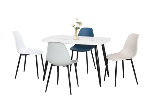 Set of 2 Beige Dining Chairs Moulded PU Seat Tapered Metal Legs Kitchen Home New - Picture 6 of 11