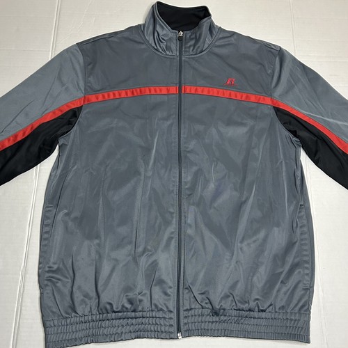 Vintage Y2K Russell Athletic Full Zip Track Jacket Mens Large Silver Black Red - Picture 3 of 8