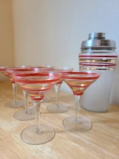 1920's Vintage Extra Large Art Deco Banded Ring Cocktail Shaker and glass set