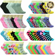 Women 6-12 Pairs Assorted Styles Low Cut Quarter Ankle Socks Cotton Size 9-11