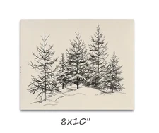 Snowy Pine Tree Vintage Sketch Art Print | Christmas Pine Forest Sketch nursery