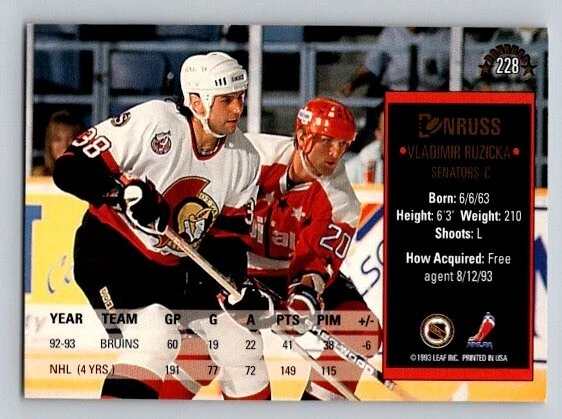 1993-94 Donruss Vladimir Ruzicka #228 Ottawa Senators - Image 2 of 2