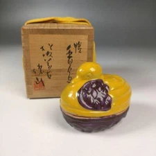 Duck Shape Incense Holder Container Yellow with Box Tea Ceremony Utensils Japan
