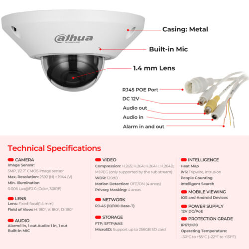 Dahua 5MP IP Camera POE Security Indoor Dome IPC-EB5541-AS 360° Indoor Fisheye - Picture 4 of 23