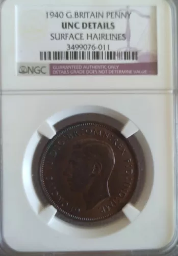 GREAT BRITAIN 1940 UK 🔷 1 PENNY 🔷 NGC UNC Uncirculated