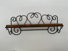 Vtg wrought iron & wood wall hanging shelf rack green red apples scroll kitchen