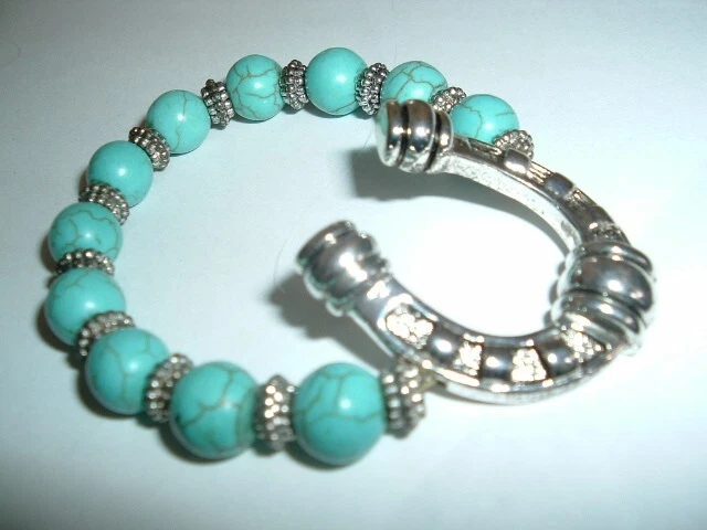 Brazalete elástico Southwest Howlite turquesa buena suerte para hombre Foto 2 de 3