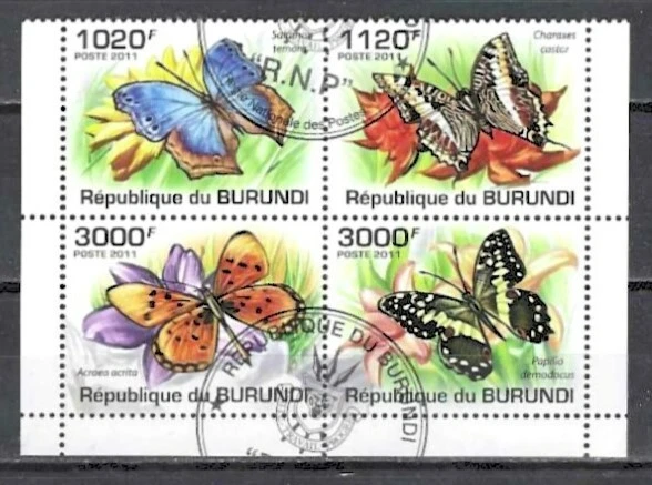 Animaux Papillons Burundi 2011 (75) Yvert n° timbres du bloc 159 oblitérés used - Photo 1/1