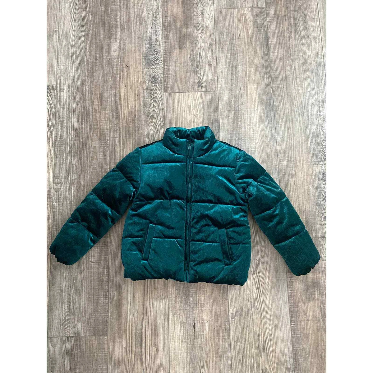 Green velvet cheap puffer coat