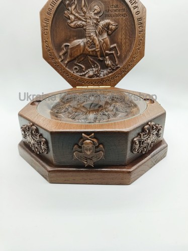 Reliquary Box Orthodox Carved Wooden Icon of St. George the Victorious - Picture 6 of 9