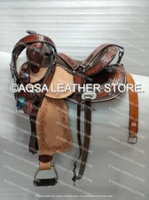 Western Leather Barrel Rough Out Saddle With Free Matching Set And Back Cinch