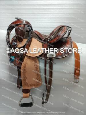 Western Leder Barrel Rough Out Sattel mit gratis passendem Set und Rücken Cinch