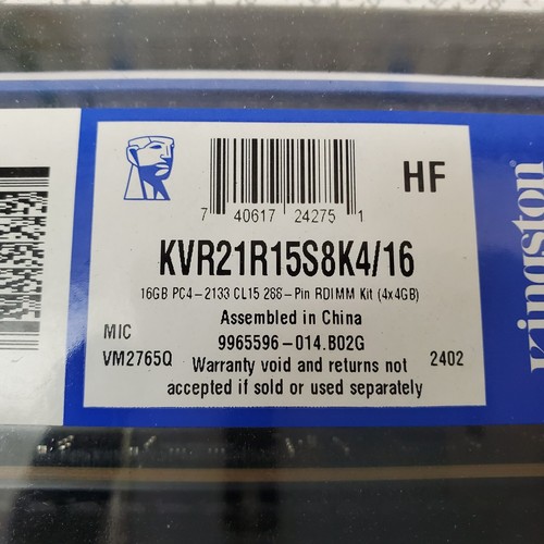 Kingston ValueRAM 16GB Kit PC4 2133 CL15 288 Pin RDI MM (KVR21R15S8K4/16) 4x4GB - Picture 2 of 7