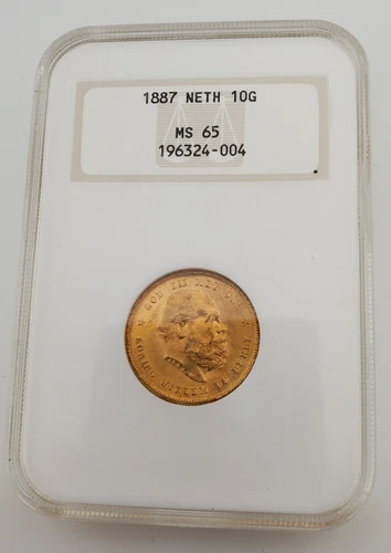 1887 Netherlands Wilhelm III GOLD 10 Gulden World Coin NGC MS65 FATTY