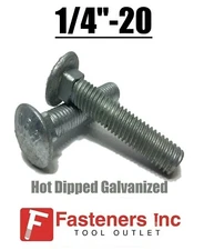 1/4"-20 Hot Dipped Galvanized Carriage Bolts Coach Bolts - Select Length & Qty