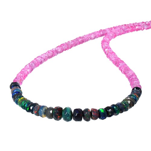 Rosa Natural Morganita & Negro Ópalo Rondana Cuentas 18" Hilos Mujer Collar - Imagen 4 de 6