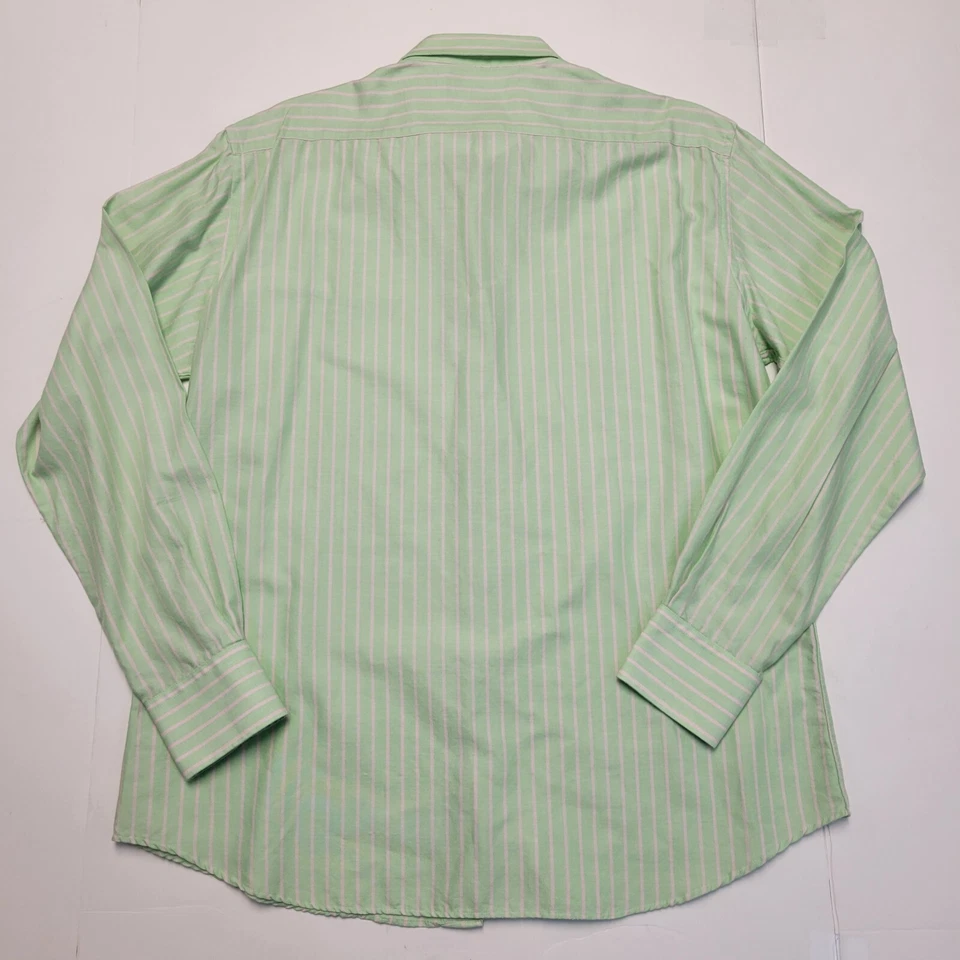 $175 New INGRAM Button Sport Shirt Men's LARGE L Cotton GREEN Striped ITALY Made - Image 2 of 4