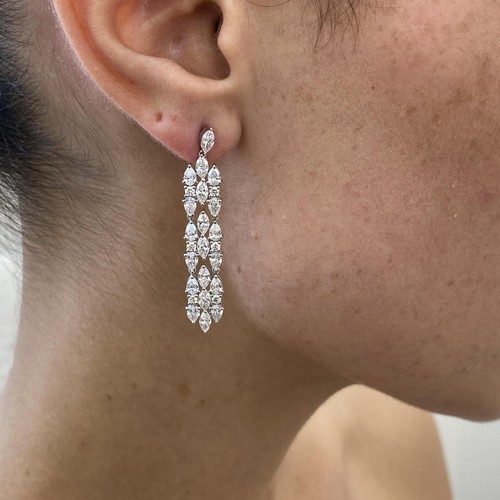 Mix Shape Labcreated Diamond Dangle Earrings 4.48ct E/VS1 Solid 14k White Gold