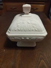 Jeanette Milk Glass Pink Pedestal Candy Dish With Lid Vintage