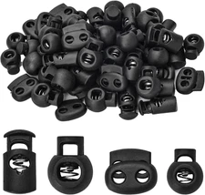 60 Pcs Plastic Cord Locks 4 Styles Spring Toggle Stopper Single Double Hole Stri
