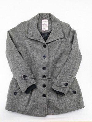 Multiblu Damen Wollmantel Kurzmantel Gr 44 Grau Anthrazit Wollmischung Jacke