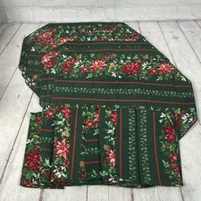 8 Setting Placemats Napkins Green w Red Poinsettias Holly Back Quilted Holiday