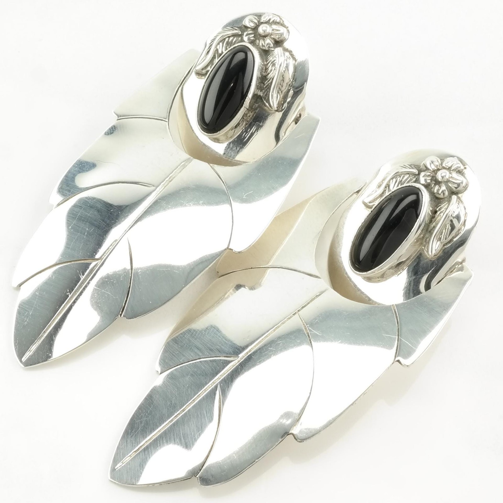 Sterling Silver Stud, dangle Earrings Large Black… - image 1