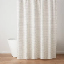 Woven Dotted Line Shower Curtain - Threshold: Cotton Fabric, Buttonhole
