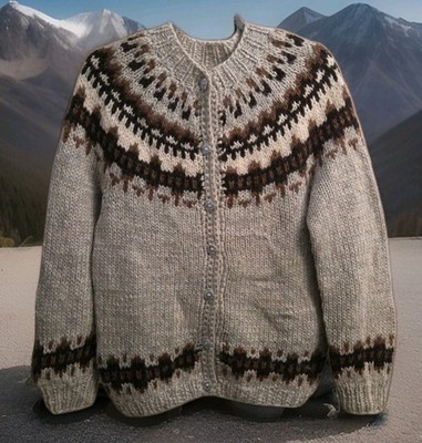 Vintage Hilda Ltd 100% Icelandic Wool Cardigan Sweater Fair Isle Nordic Womens M
