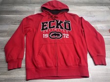 Vintage Y2K Red Ecko Unltd Zip Up Hoodie Black White Embroidered Sz L Streetwear