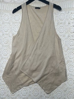 BASK boutique Asymmetrical Hem Open Front Sweater Vest M Lagenlook Summer Light
