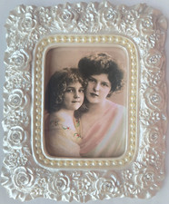 VTG Picture Frame, White Roses with Diamonds and Pearls 3 ½” x 2 ½” Unique Desig