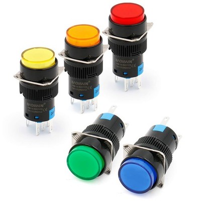 5 PCS 16mm 5/8 Inch 24V DC Momentary Push Button Switch LED 5 Colors Cap