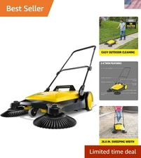 Human-Powered Outdoor Push Sweeper - 22.5 lbs, Easy Disposal, 26,000 sq ft/hr