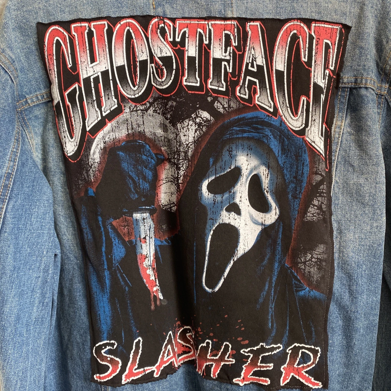 Mens Scream Movie Horror Custom Denim Jacket Blue Large GhostFace Halloween - product detail image 4
