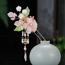 Chinese Dangling Hair Sticks,Pink Flower Chinese Hair Sticks with Tassel,Ancient
