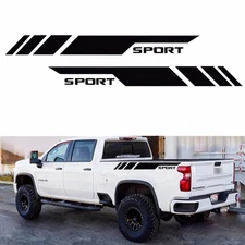 2PCS Black Sport Side Bed Rear Trunk Decal Sticker Stripe For Chevy Silverado