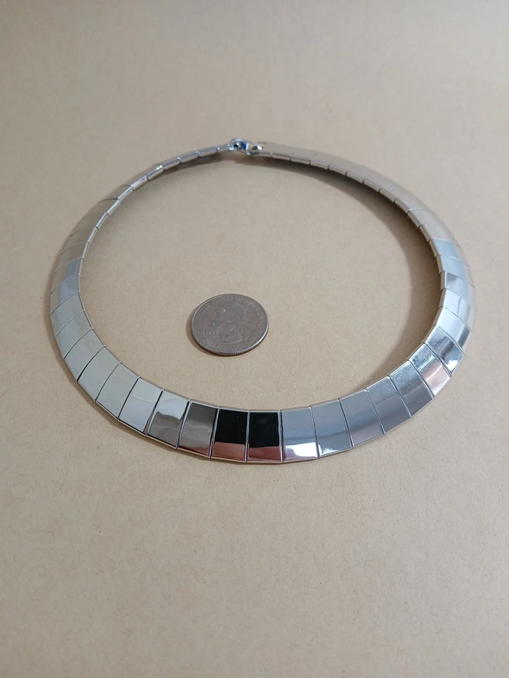 PRECIOSO Collar Gargantilla Vintage Tono Plata Flexible Omega Cadena 16" Foto 3 de 4