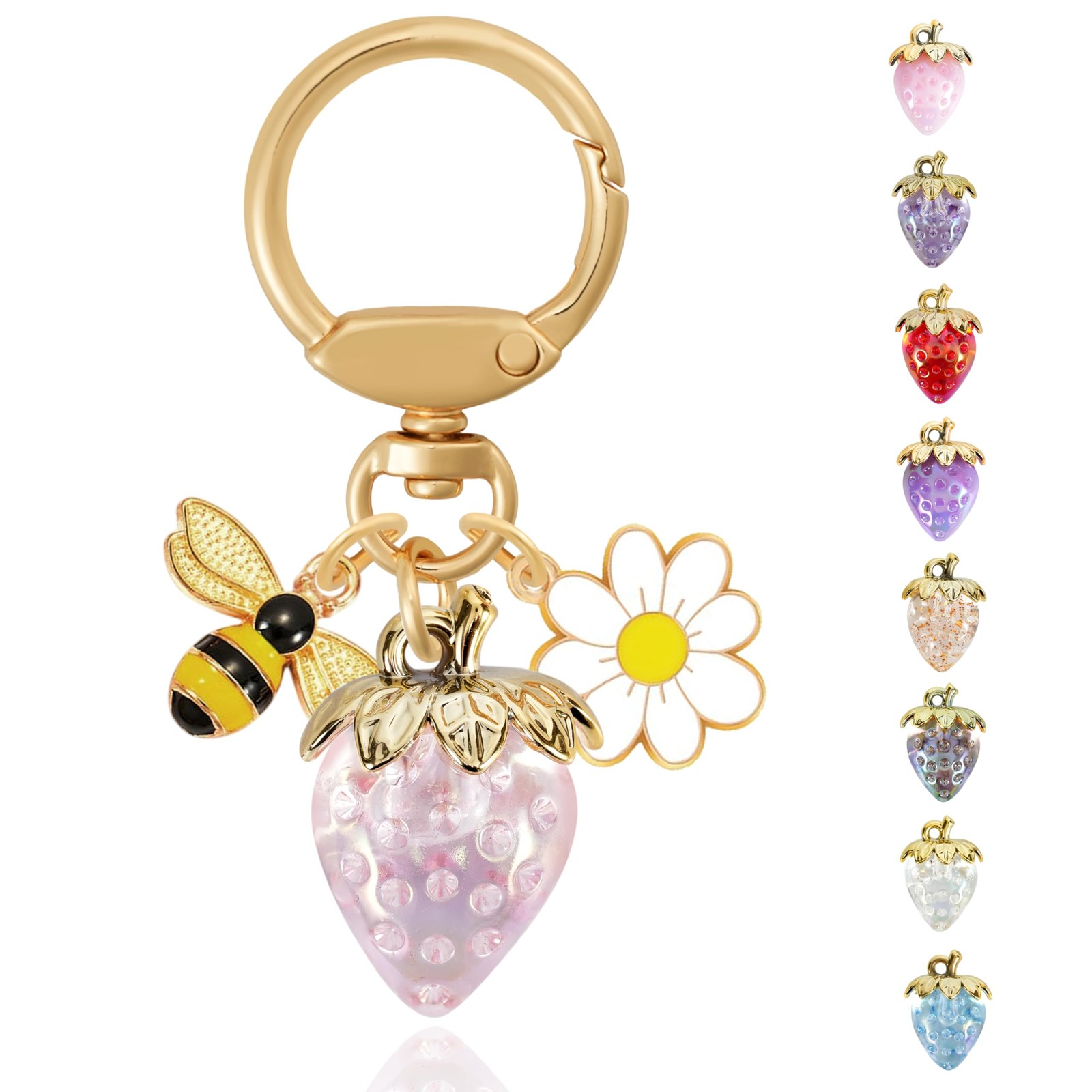 Strawberry Bag Charm with Flower  Bee for Handbags or Wallet - Cute Strawberr...