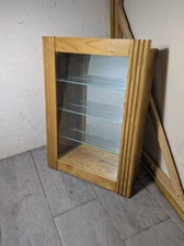 Vintage Rustic Country Wood & Glass Wall Hanging Curio Cabinet Shelf E35