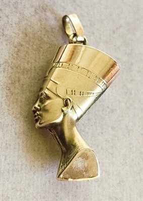 Gold Kette Anhänger Nofretete Gelbgold 333 3D, Art Deco , Top     