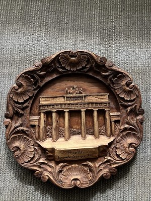 Vintage Wood Carved Brandenburg Gate Berlin Decorative Plate
