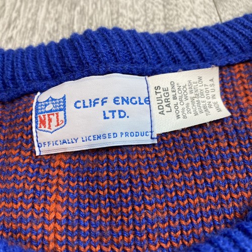 Vintage Denver Broncos NFL Cliff Engle Sweater Wool Blend Pin Stripe Men's L - Picture 7 of 7
