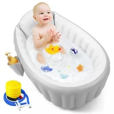 PandaEar Inflatable Baby Bathtub Toddler Tub for Shower, Collapsible Gray 