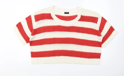 F&F Women Red Cream Striped Short Sleeve Knit Jumper Size 20 - Image 1 of 4