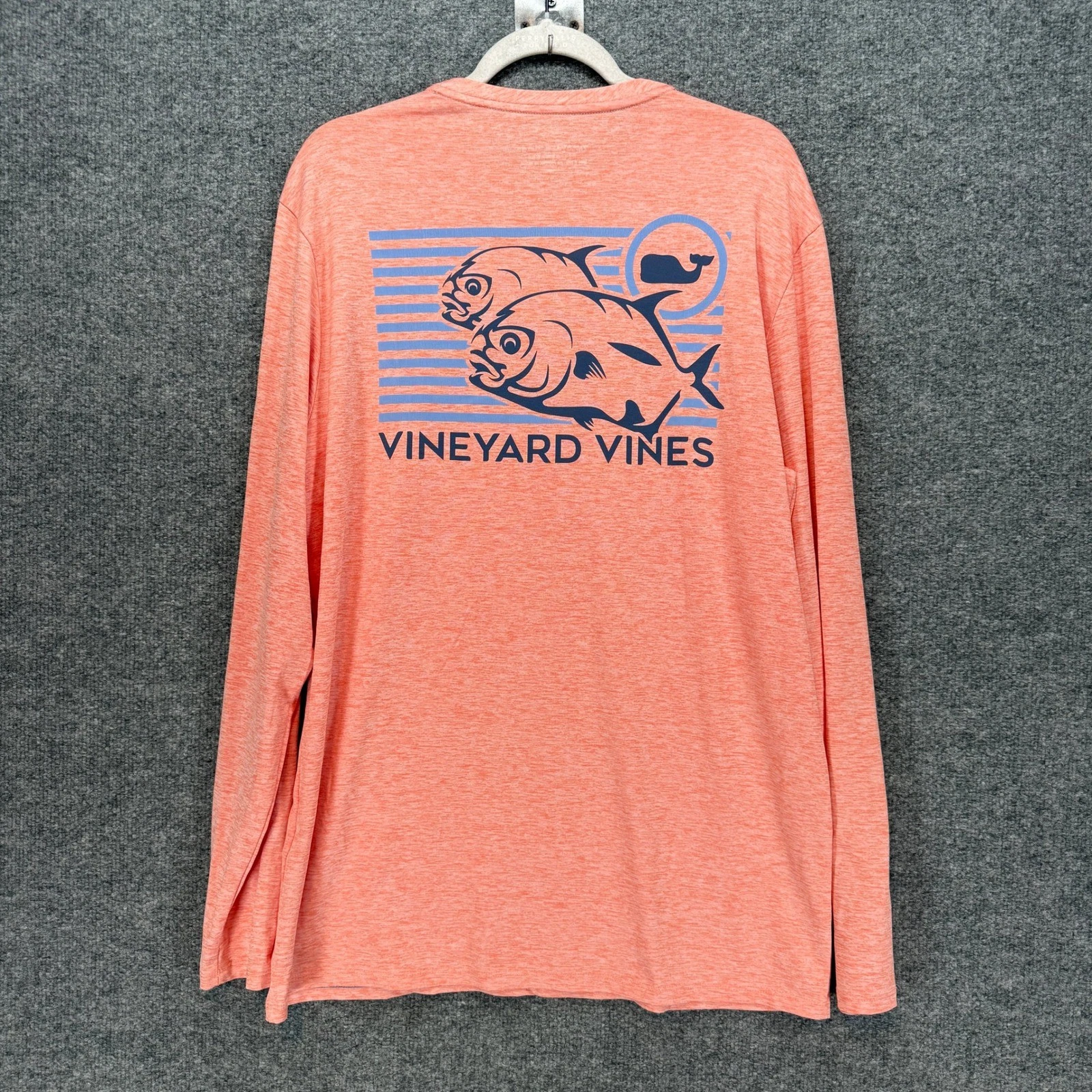 Vineyard Vines Performance Tee Mens Medium Orange Graphic Fishing Long Sleeve