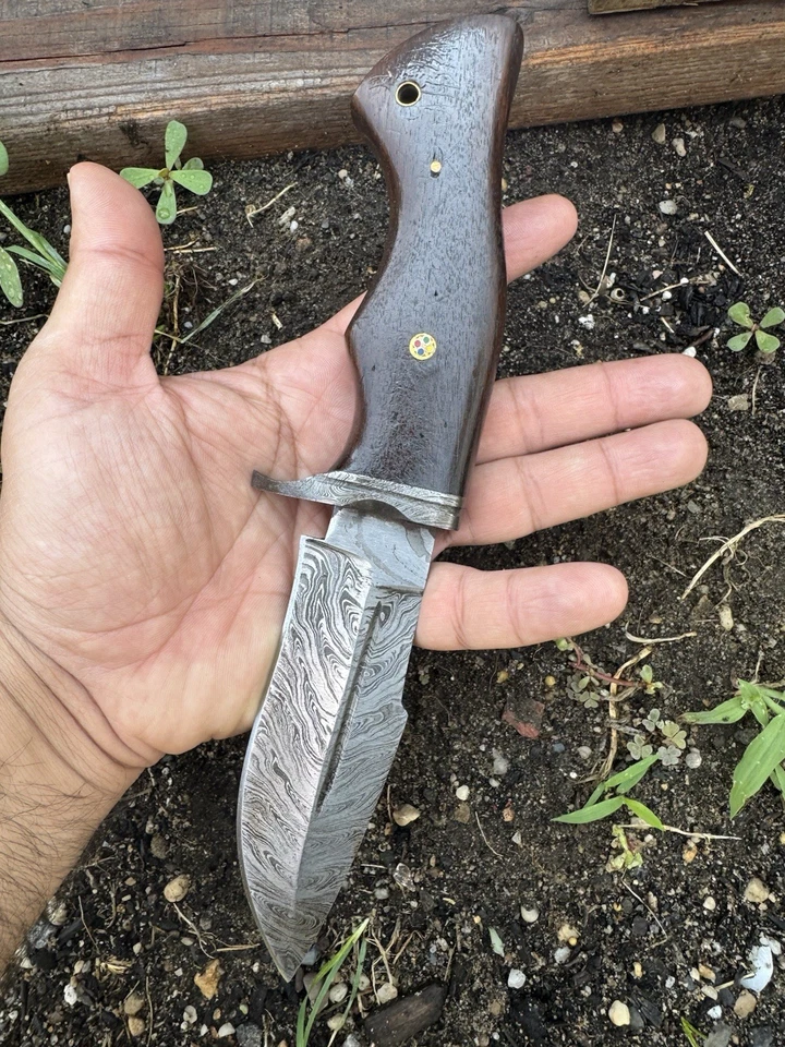 Cuchillo de caza hecho a mano hoja de Damasco cuchillo compacto edc Foto 2 de 4