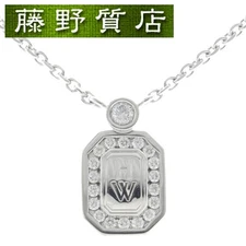 () Harry Winston HW Logo Diamond Necklace K18 WG White Gold Used FUJI-0